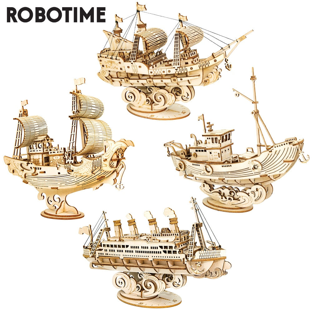 Robotime 3D Wooden Puzzle Games Boat & Ship Model Toys For Children Kids Girls Birthday Gift