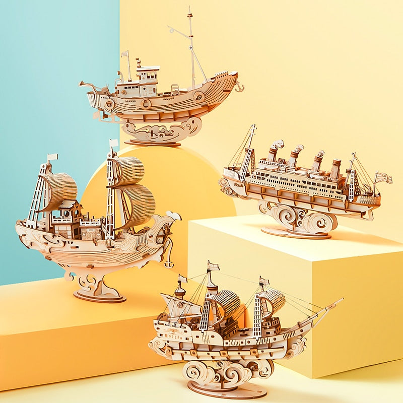 Robotime 3D Wooden Puzzle Games Boat & Ship Model Toys For Children Kids Girls Birthday Gift