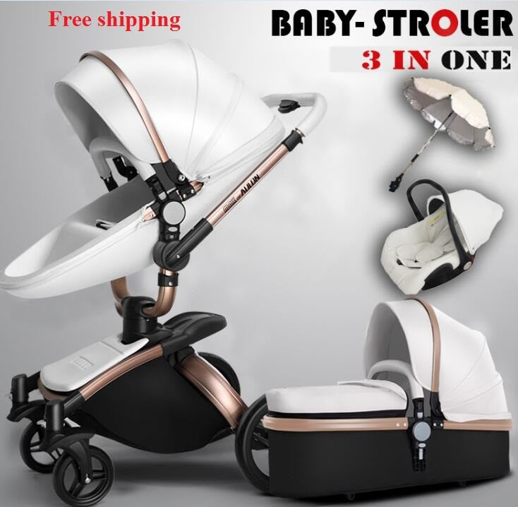 Fast & Free Shipping Aulon PU Leather Baby Stroller 3 in 1 2in1 Carriage New Pram on 2021 suit for New Born to age 3
