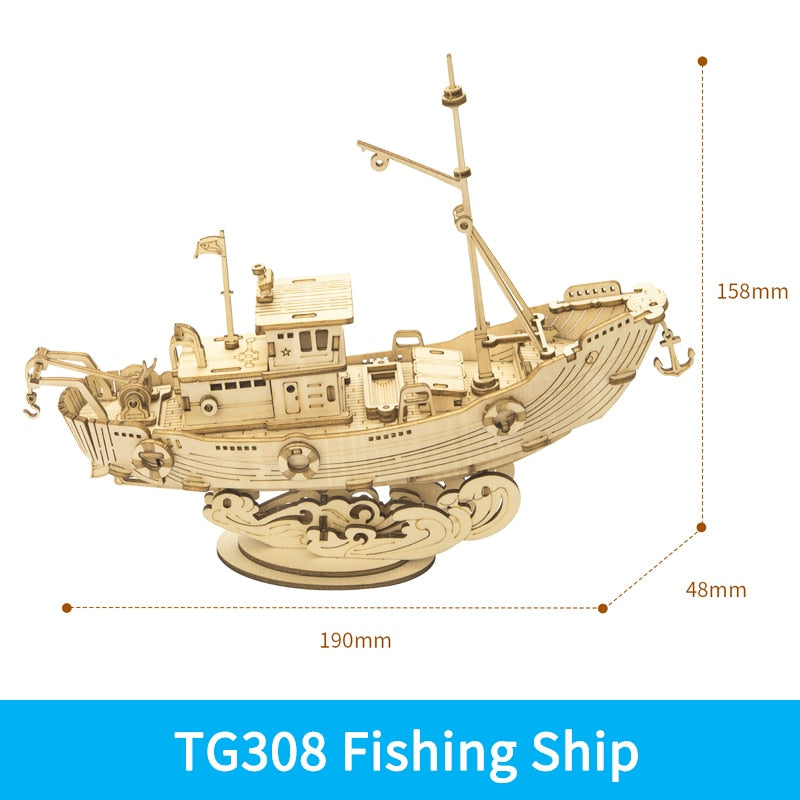 Robotime 3D Wooden Puzzle Games Boat & Ship Model Toys For Children Kids Girls Birthday Gift