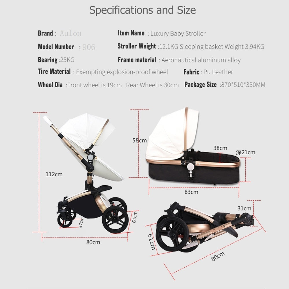 Fast & Free Shipping Aulon Baby Stroller 3 in 1 Free Duty High land-scape Pram Fashion Carriage on used for New Born to age 4