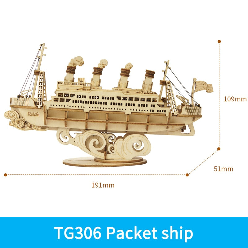 Robotime 3D Wooden Puzzle Games Boat & Ship Model Toys For Children Kids Girls Birthday Gift