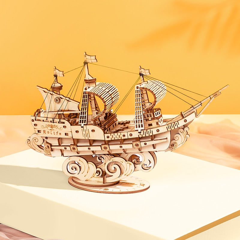Robotime 3D Wooden Puzzle Games Boat & Ship Model Toys For Children Kids Girls Birthday Gift