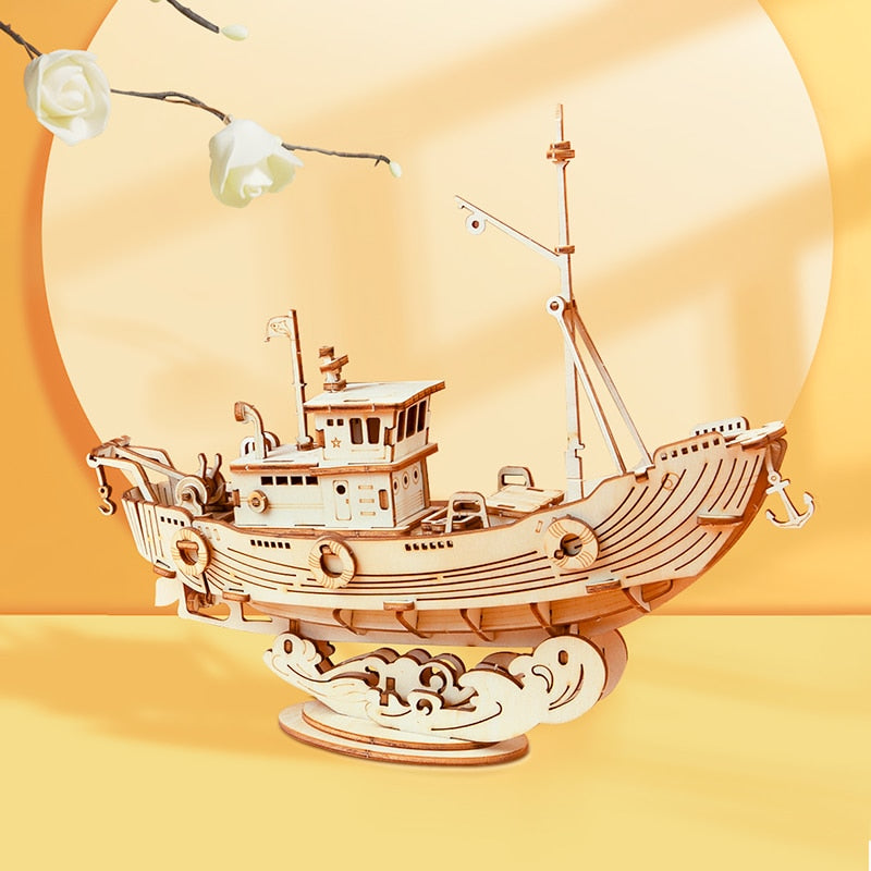 Robotime 3D Wooden Puzzle Games Boat & Ship Model Toys For Children Kids Girls Birthday Gift