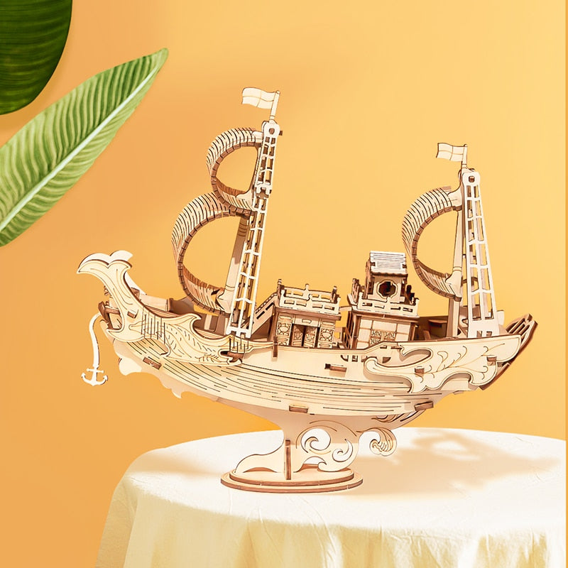 Robotime 3D Wooden Puzzle Games Boat & Ship Model Toys For Children Kids Girls Birthday Gift