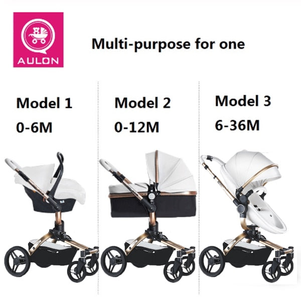 Fast &amp; Free Shipping Aulon PU Leather Baby Stroller 3 in 1 2in1 Carriage New Pram on 2021 suit for New Born to age 3