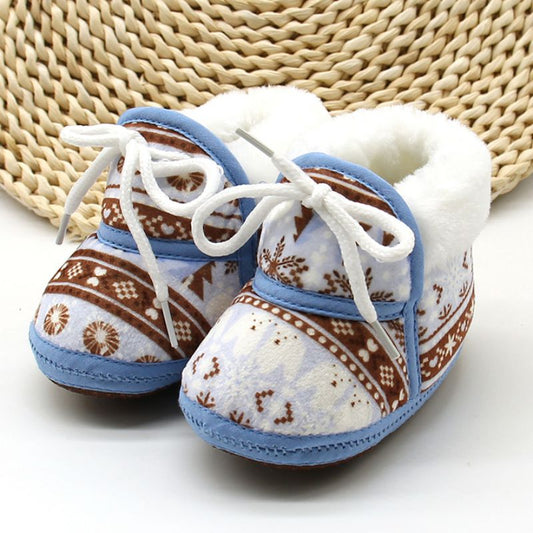 Cute Baby Boots Spring Warm Soft Baby Retro Printing Cotton Padded Infant Baby Boys Girls Soft Boots 6-12M