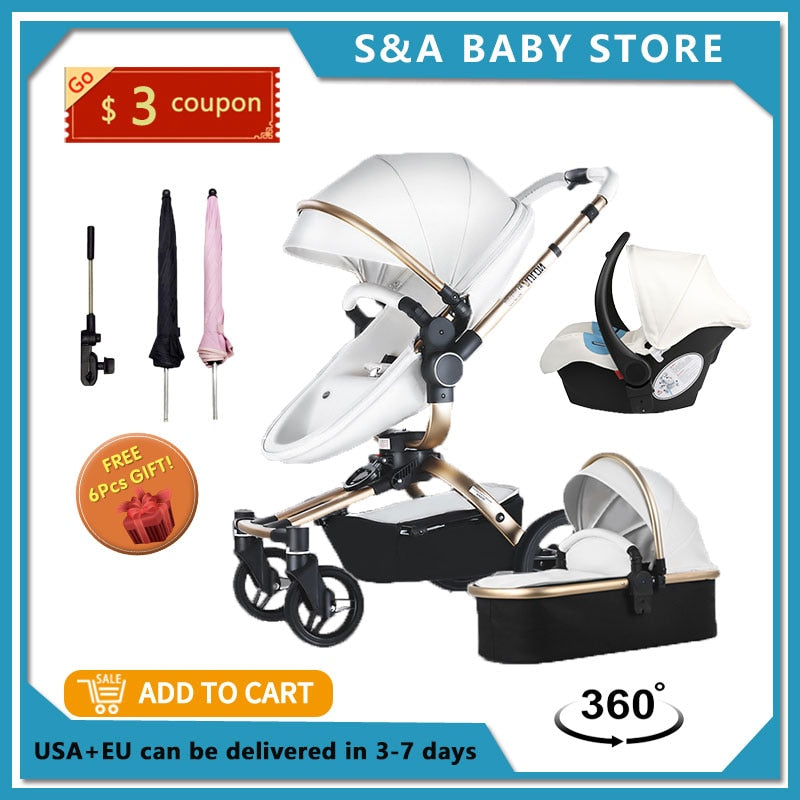 Fast &amp; Free Shipping Aulon PU Leather Baby Stroller 3 in 1 2in1 Carriage New Pram on 2021 suit for New Born to age 3