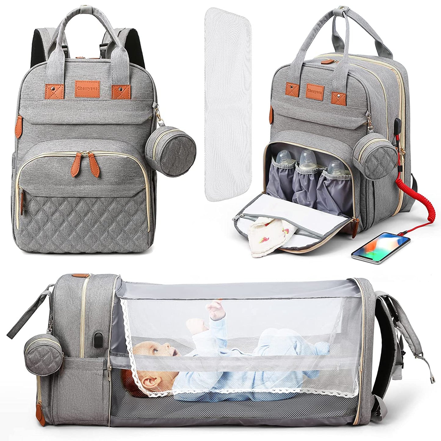 2020 Fashion Portable Folding Crib Diaper Bag Multi-Function Large Capacity Baby Backpack Diaper Bag Baby Stroller Organizer Bag