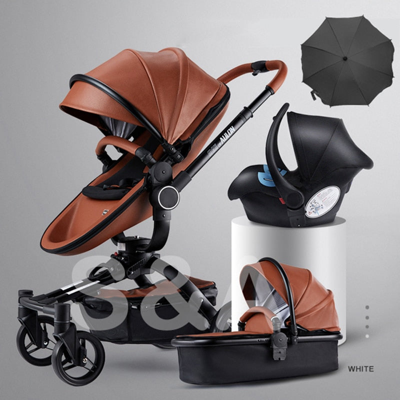 Fast &amp; Free Shipping Aulon PU Leather Baby Stroller 3 in 1 2in1 Carriage New Pram on 2021 suit for New Born to age 3